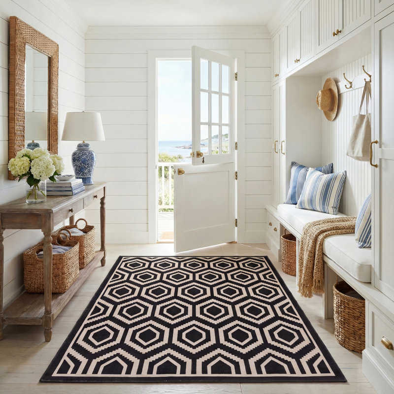 Tapis d'intérieur / extérieur à motif géométrique Deedrick, Rectangle 5 pi 3 po x 7 pi 7 po