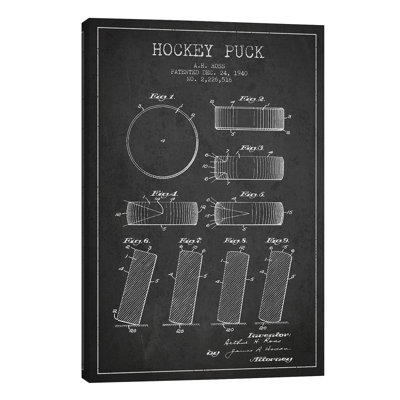 Hockey Puck Charcoal Patent Blueprint 1 Piece Wrapped Canvas Wall Art