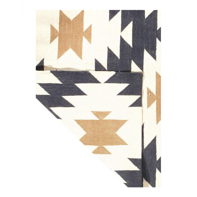 Tapis en coton / laine à motif géométrique fait à la main or / gris 1 pi 9 po x 9 pi