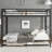 Metal Bunk Bed with Trundle, Sturdy Frame with Guardrails and Ladders, Space-Saving Design, Black-2095952807