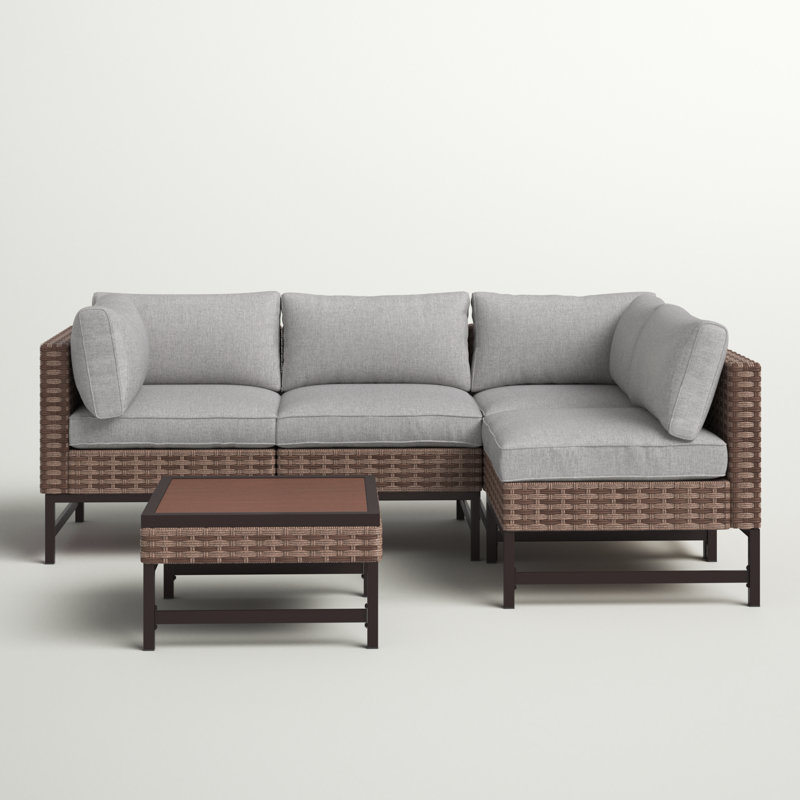 Hesse 5 Piece Rattan Sectional Seating Group with Cushions