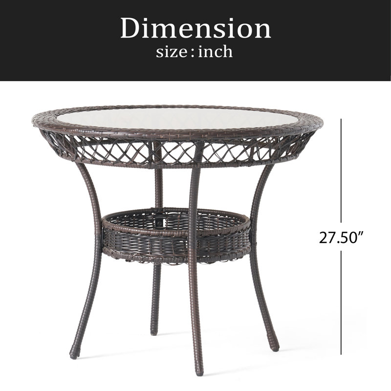 PE 34in Glass Table (Kd), 27.5" H x 34" W x 34" D