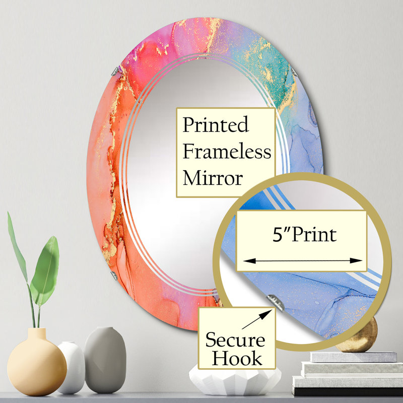 Miroir mural moderne bleu ovale abstrait de luxe fluide Art XIX, 30 po x 20 po