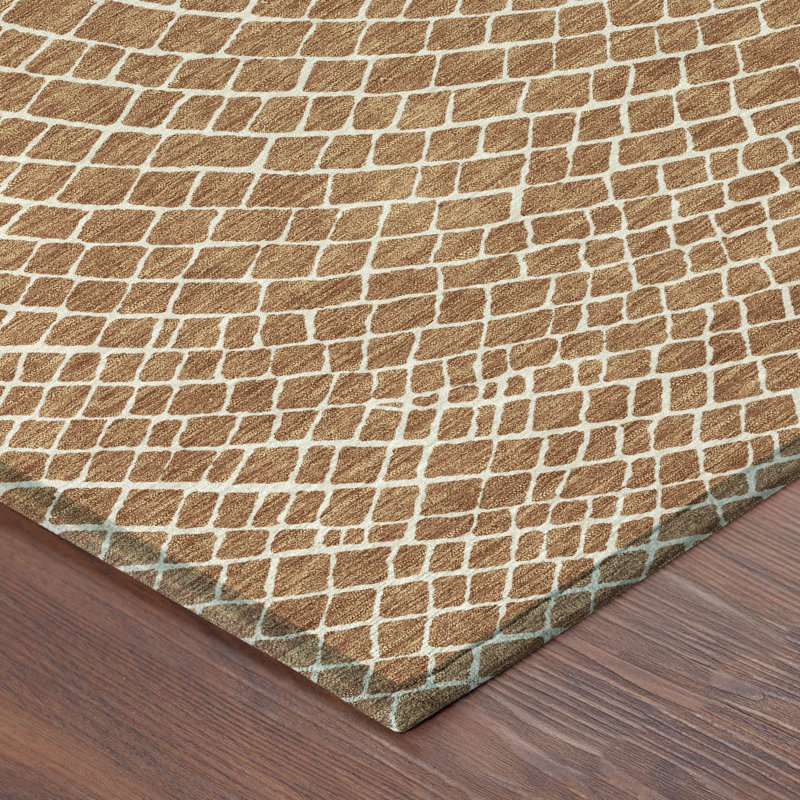 Machine Washable Indoor/Outdoor Chantille ACN2455 Geometric Rug, Rust, 8' Round