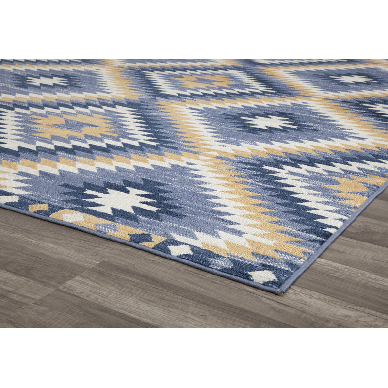 Heron Bodrum Tribal Kilim Denim Area Rug, Runner 2' x 8', Blue/Ivory/Navy/Orange