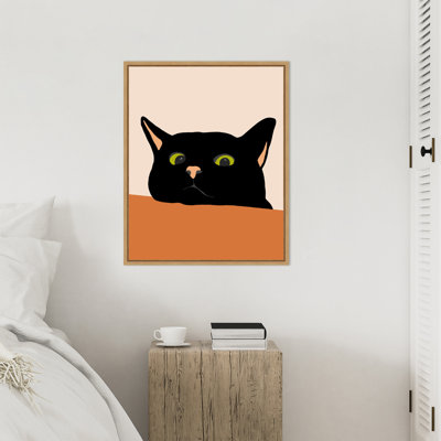 «The Curious Cat» par Kinney, reproduction d'art sur toile encadrée