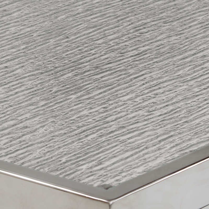 Table de bout Sharold au fini chrome avec plateau en verre texturé