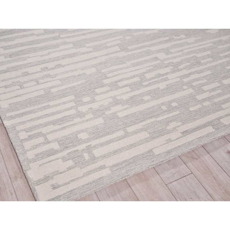 Carmel Hand Tufted Wool Abstract Area Rug in Light Gray/Ivory, Rectangle 9' x 12'