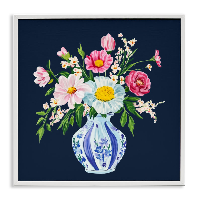 Vase Spring Chinoiserie, estampe numérique, design par Yen, H 17 po x l 17 po, Estampe numérique encadrée blanc bord de mer