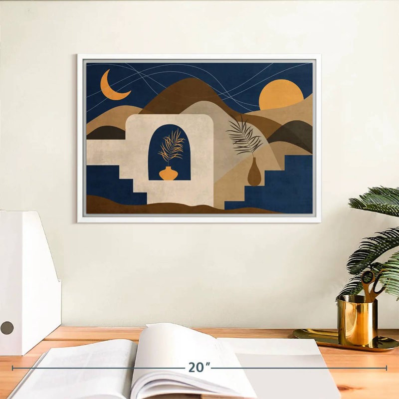 Boho, soleil, lune et montagnes II, Cadre flottant blanc, 13 po x 9 po