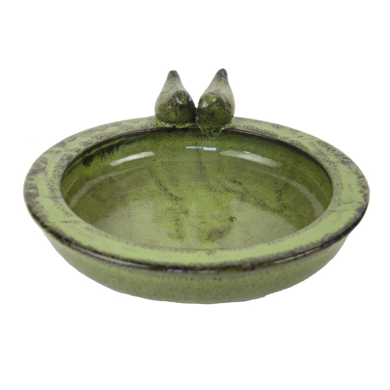 Spencer Ceramic Birdbath, Green