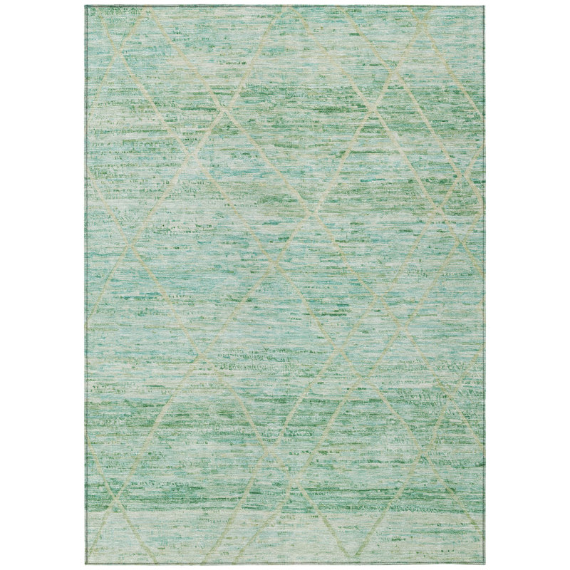 Tapis intérieur / extérieur 8 pi x 10 pi vert et beige à motif de treillis artichaut