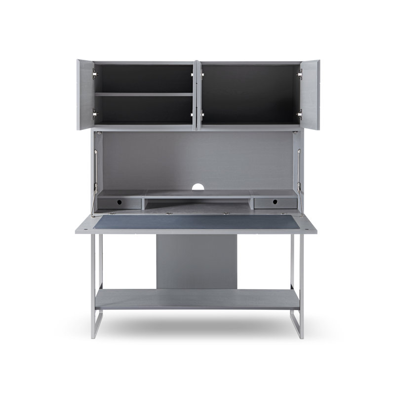 Gunver Metal Base Secretary Desk, Dark Chrome, Grey