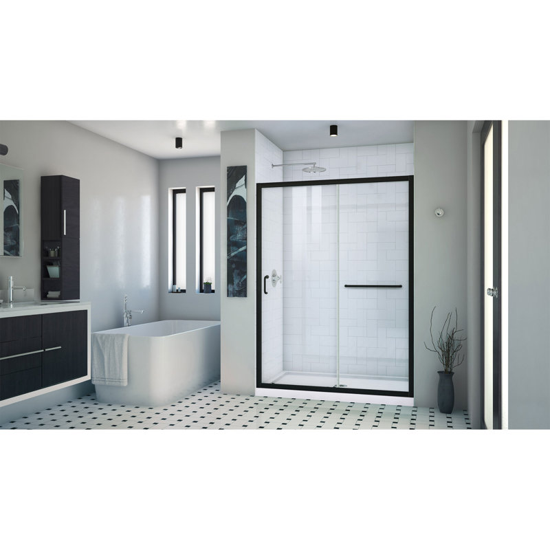Infinity-Z 74.75" H Framed Sliding Shower Enclosure, White, Matte Black