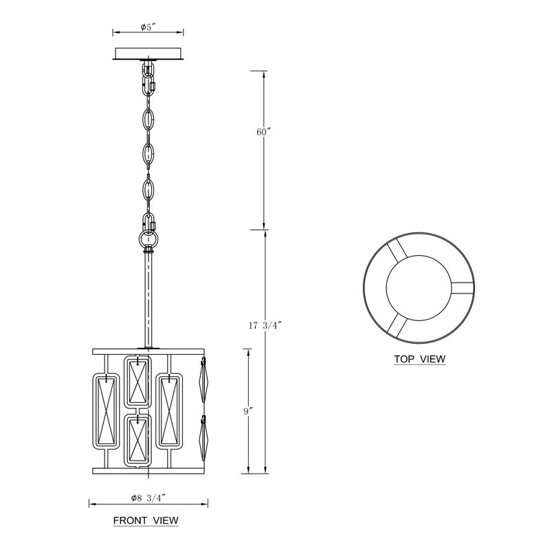 Modern Crystal 8.75"W in Black Dimmable & Adjustable Height Pendant Light