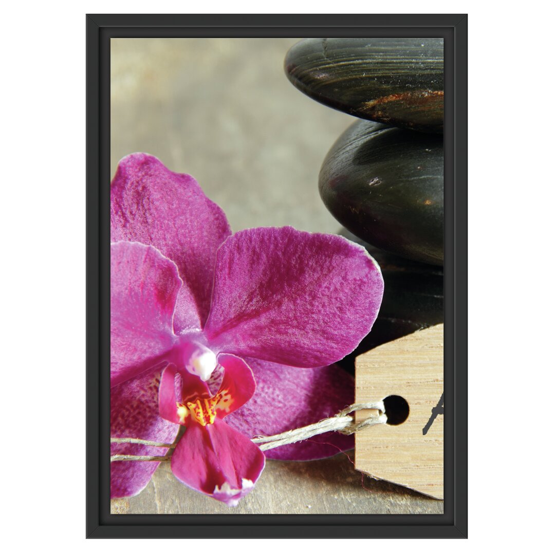 Gerahmtes Wandbild Auszeit Orchidee mit Zen Steinen