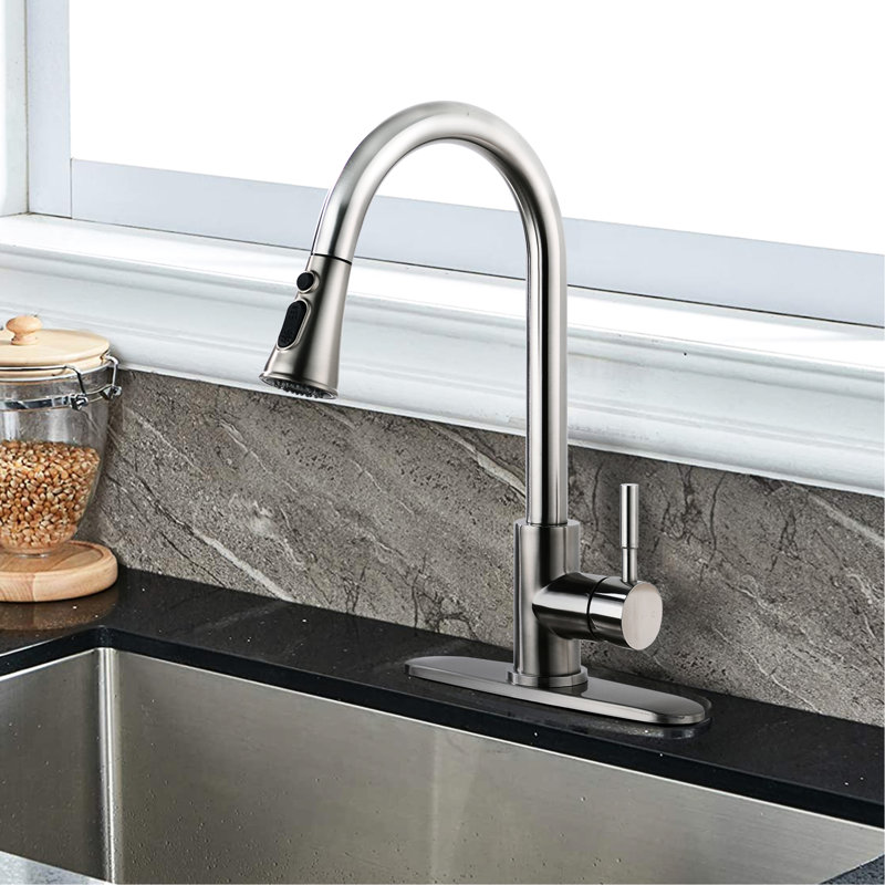 Kitchen Pull Down Faucet, Stainless Steel Brushed Nickel, To Dents, 360 Swivel, 1.8Gpm Nickel Steel, Build,, Brushed Nickel