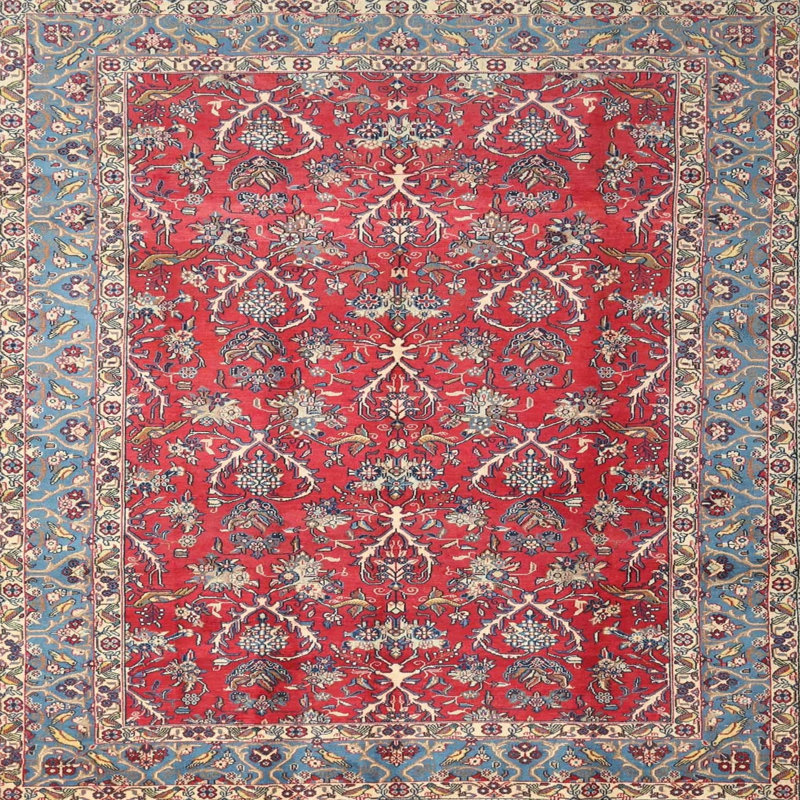 Tapis rouge/bleu traditionnel Renovo, Carré 5 pi