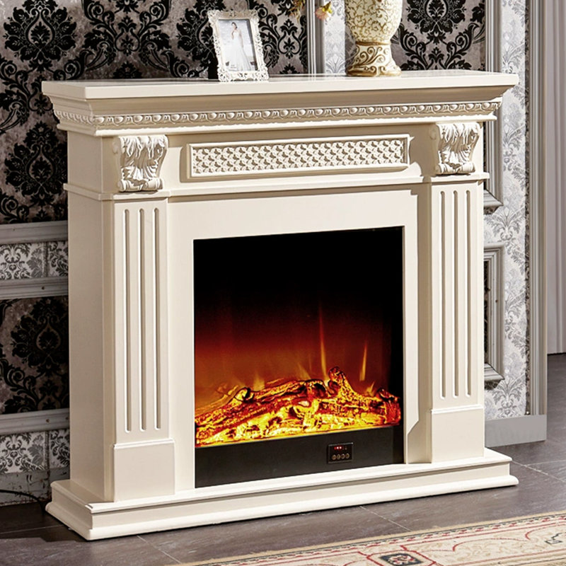 Beige Solid Wood Freestanding Fireplace