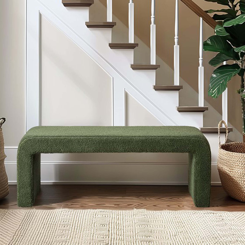 Green Boucle Upholstered Waterfall Bench 52" Wide