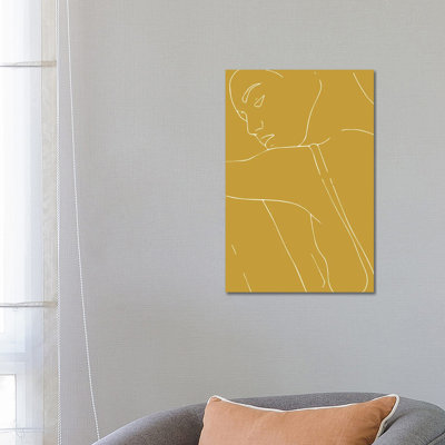 Woman Outline Mustard 1 Piece Wrapped Canvas Wall Art