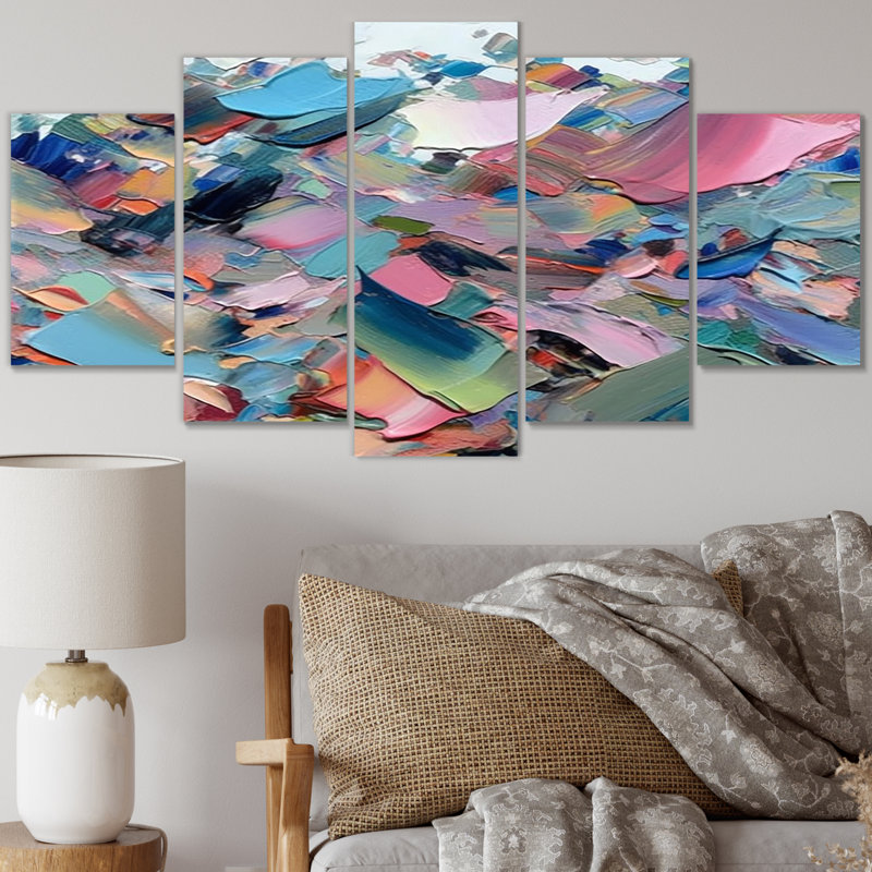 «Passion Of Mira Abstract Melody» - Art mural abstrait sur toile - 5 panneaux