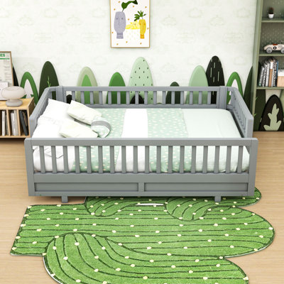 Wood Platform Bed With Guardrails