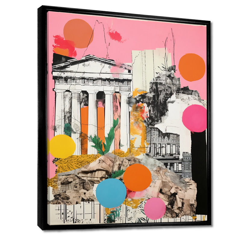 Ancient Greek Collage Parthenon - Abstract Landscape Wall Art, Black Floater Frame, 20" H x 12" W