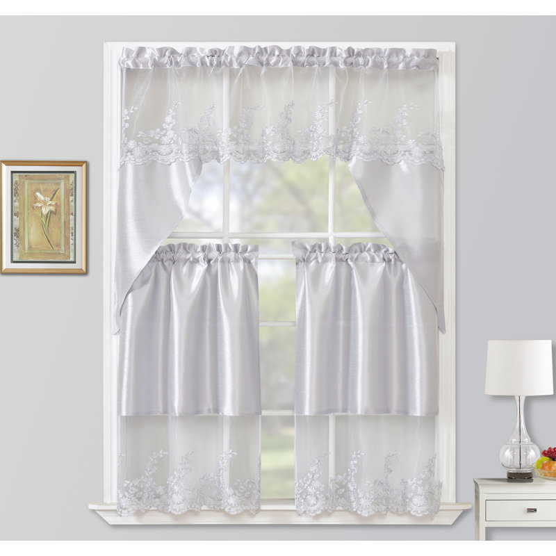 Ensemble de rideaux de cuisine brodés Passab, Brun