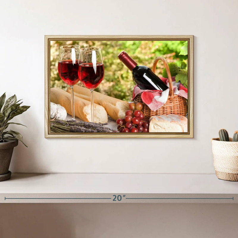 Pique-nique au vin rouge, Cadre flottant en bois naturel, 37 po x 25 po