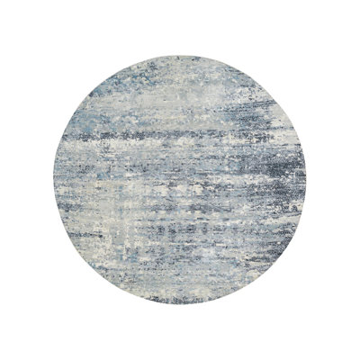 Tapis oriental rond en laine et en soie bleu noué à la main 11 pi 6 po x 11 pi 6 po - MOA10265635