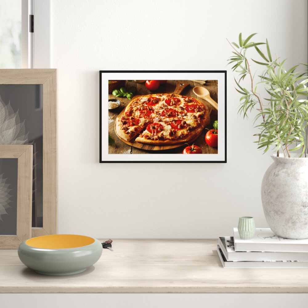 Gerahmtes Poster Pizza mit Salami und Tomaten