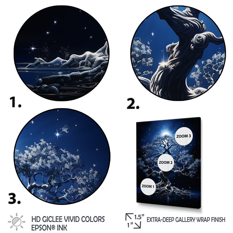 Arbre monochrome monochromes nocturnes - impressions sur toile florales et botaniques, H 20 po x l 12 po x P 1 po