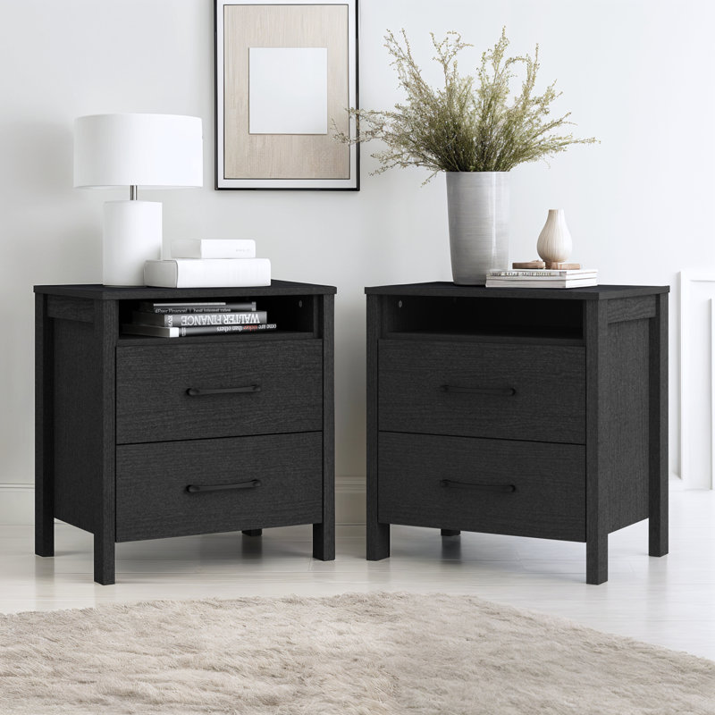  Allysyn 22.7" 2 Drawer Nightstand, Set of 2, Black Oak