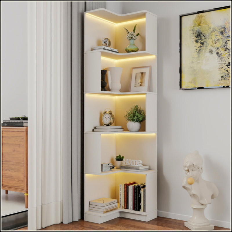 Étagère d'angle avec bibliothèque à 5 niveaux avec chicane