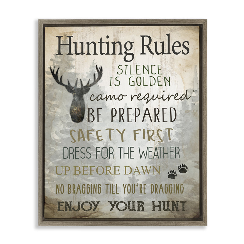 «Rustic Hunting Rules», art mural encadré sur toile flottante par Kim Allen, H 31 po x l 25 po