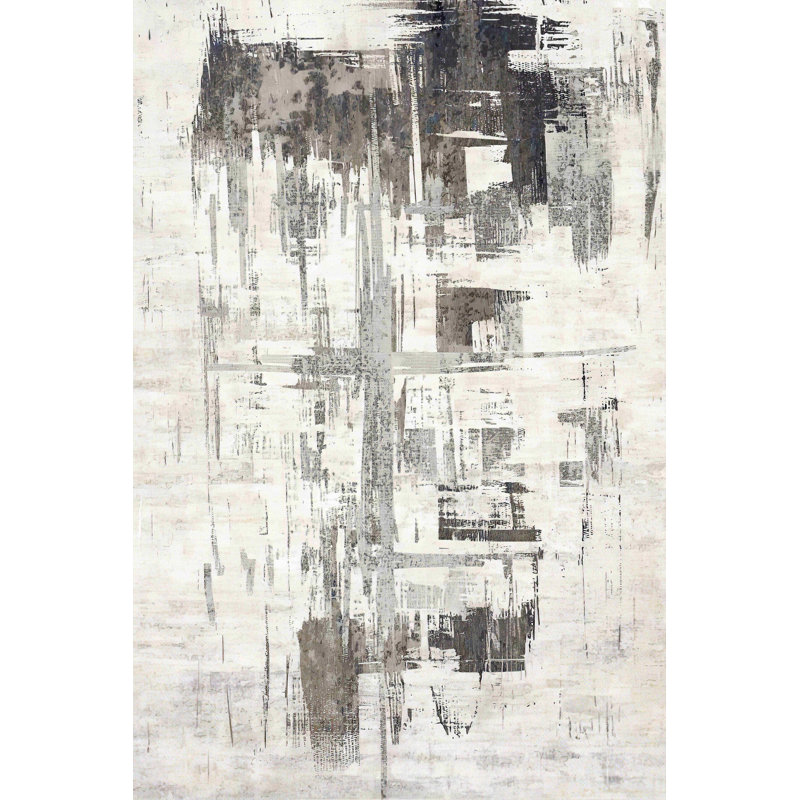 Nyeim Machine Washable Living Room Rug Design 7701 - 5X8 (5'2"X7'5"), Grey
