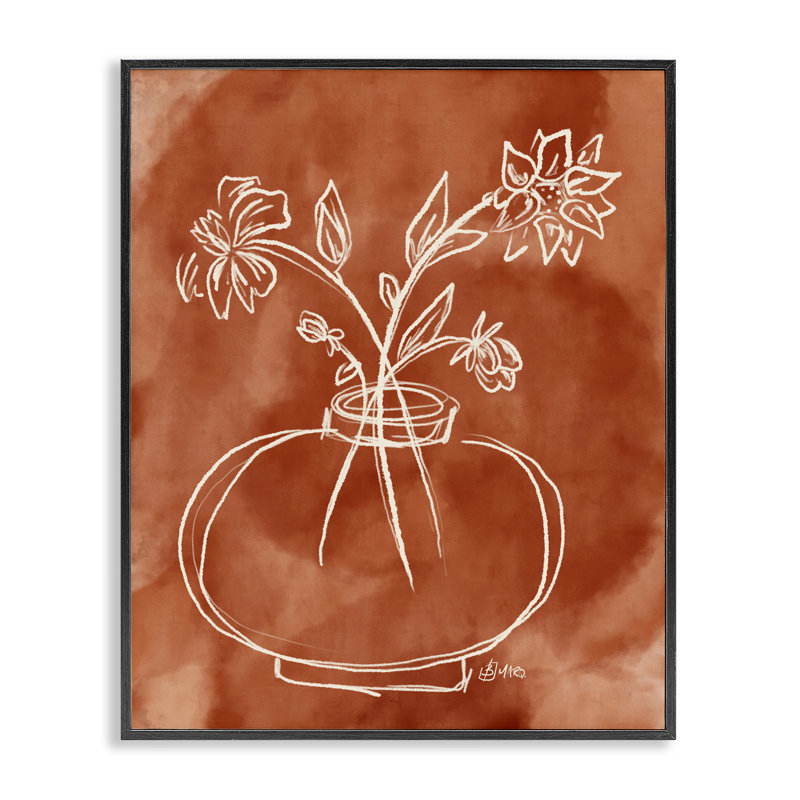 «Ember Tone Minimal Flowers», estampe numérique, design par Beki Marquardt, H 14 po x l 11 po, Giclée encadrée noir minuit