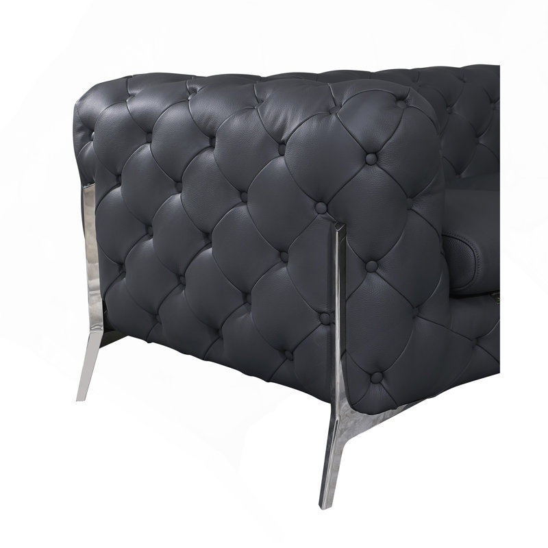 Causeuse rembourrée en cuir italien transitionnel, Gris