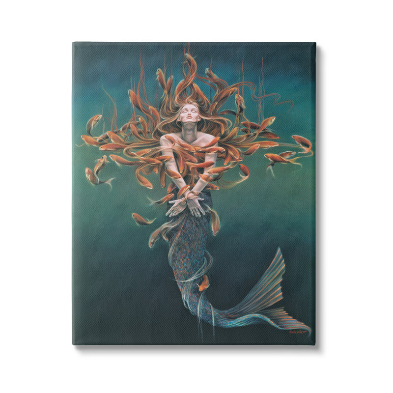 «Mermaid Fish Swirling», peinture sur toile, H 20 po x l 16 po x P 1,5 po
