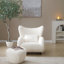 Fauteuil d'appoint blanc à oreilles avec, idéal pour une détente confortable, une structure robuste, un fauteuil moderne en tissu facile à nettoyer et un rembourrage en mousse confortable pour le salon
