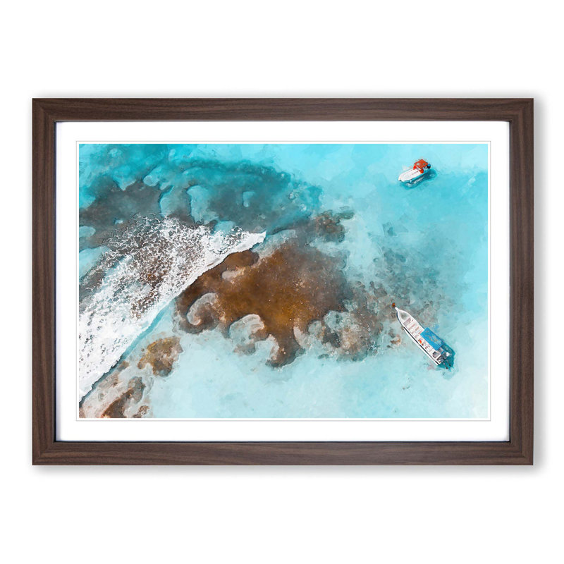 Boats in the Dominican Republic - Picture Frame Graphic Art Print, 36cm H x 48cm W x 2cm D, Walnut Framed
