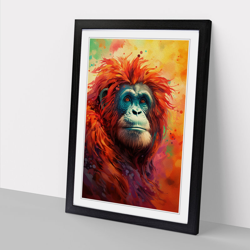 Orangutan Colour Field 1 Piece Single Picture Frame Wall Art, 64cm H x 46cm W x 2cm D, Black Framed