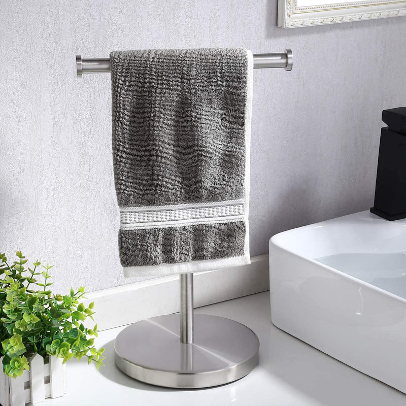 Porte-serviettes autoportant de comptoir, H 17 po x l 10,5 po, porte-serviettes à base lestée pour salle de bain, acier inoxydable