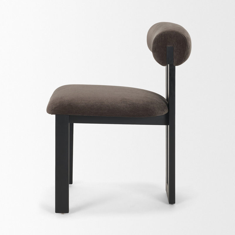 Ardith Curve Open Back Cream Chenille Tripod Frame Dining Chair, Black, Black