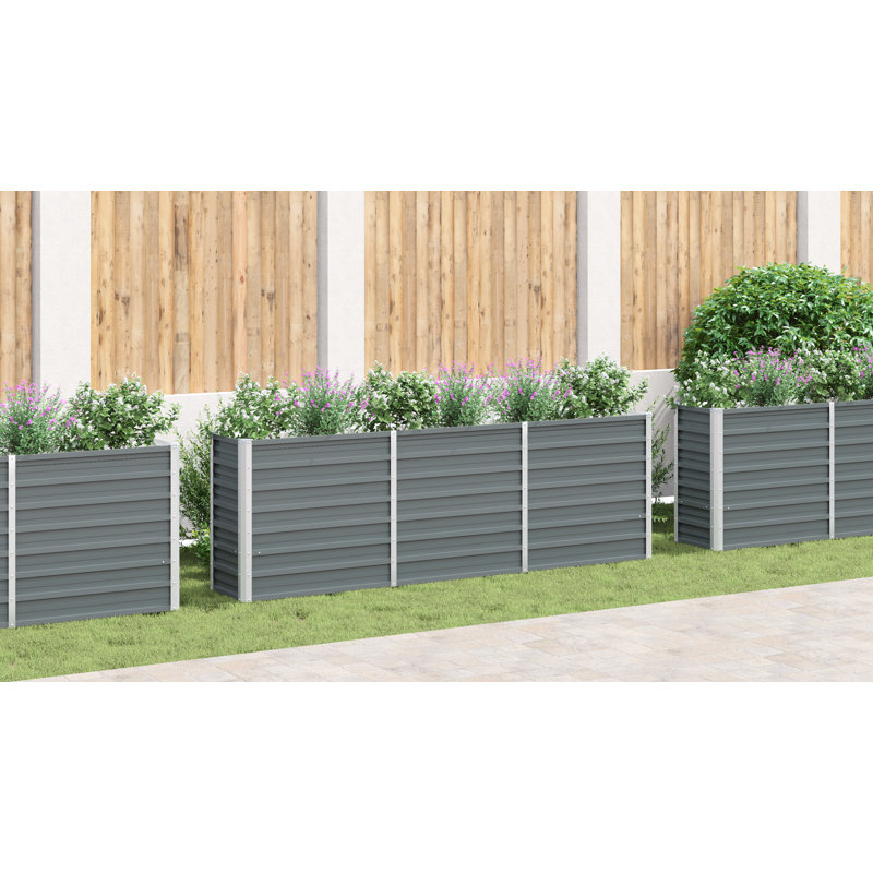 Raised garden bed in galvanized steel, Grey, 77cm H x 240cm W x 40cm D