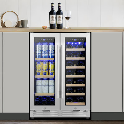 24" Wine and Beverage Refrigerator 20 Bottle 60 Can Dual Zone Built-In/Freestanding Classic Beverage Wine Cooler