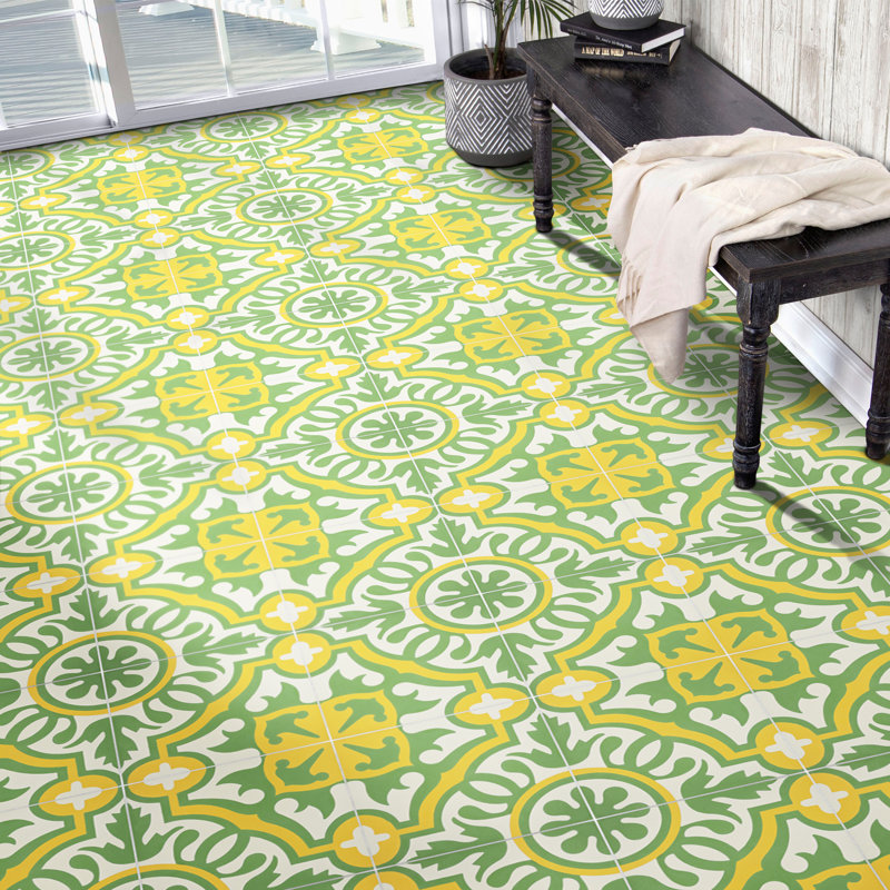 Baha 8" x 8" Cement/Marble Mosaic Wall & Floor Tile, Green/Yellow