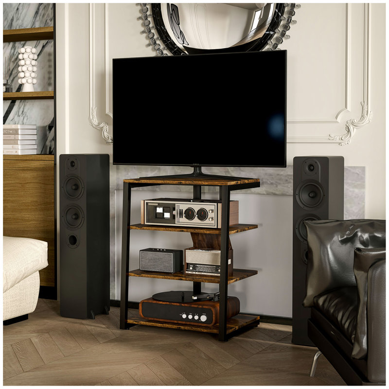 TV Stand for 28 Inch TVs, Entertainment Centre with Adjustable Shelves and Extension Lead Holder, Small TV Table with Storage for Living Room, Rustic Brown