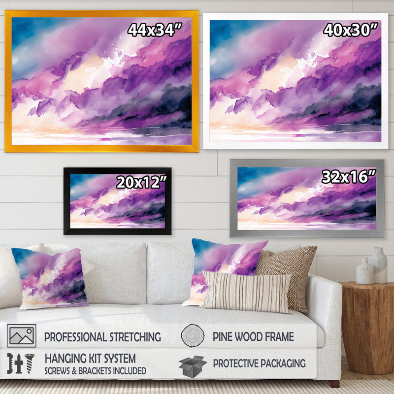 «Violet Storm at the Horizon IV», reproduction sur toile, Toile avec cadre photo noir, H 12 po x l 20 po x P 1 po
